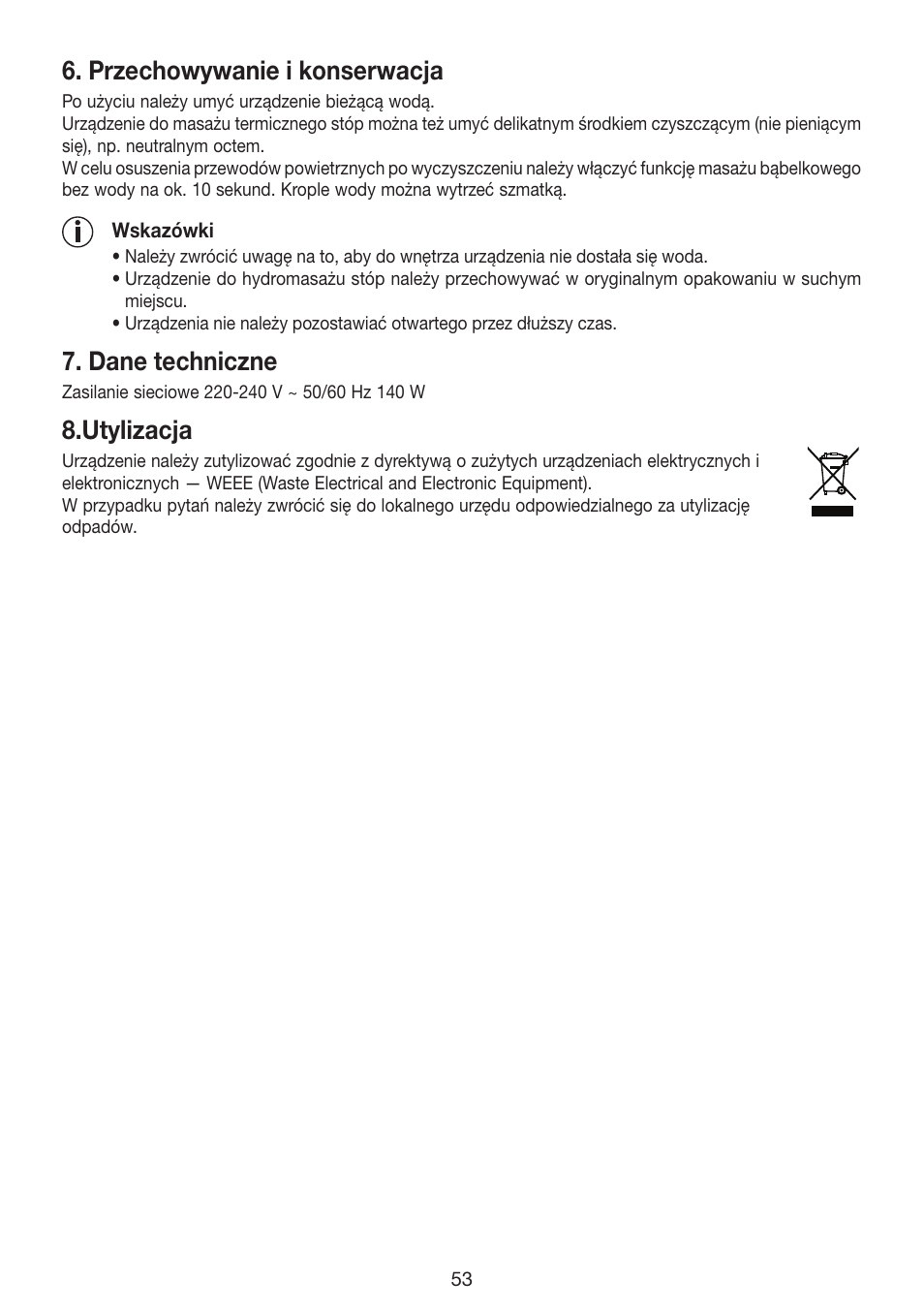 Przechowywanie i konserwacja, Dane techniczne, Utylizacja | Beurer FB 35 User Manual | Page 53 / 56
