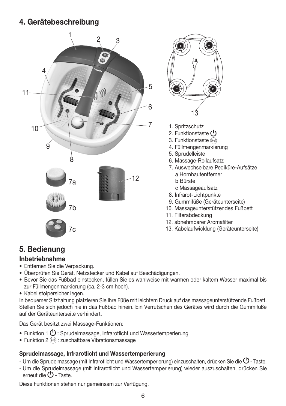Gerätebeschreibung, Bedienung | Beurer FB 35 User Manual | Page 6 / 56