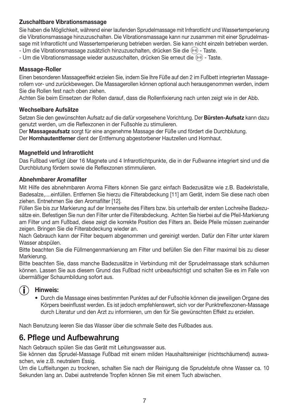 Pflege und aufbewahrung | Beurer FB 35 User Manual | Page 7 / 56