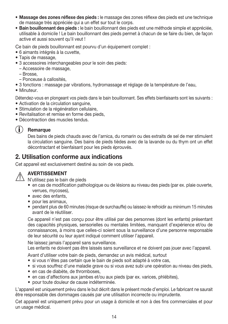 Utilisation conforme aux indications | Beurer FB 50 User Manual | Page 14 / 48