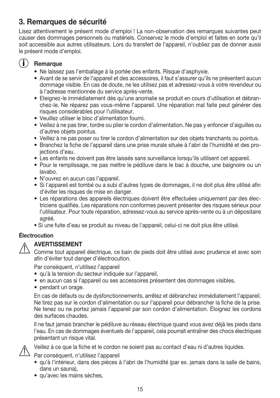 Remarques de sécurité | Beurer FB 50 User Manual | Page 15 / 48