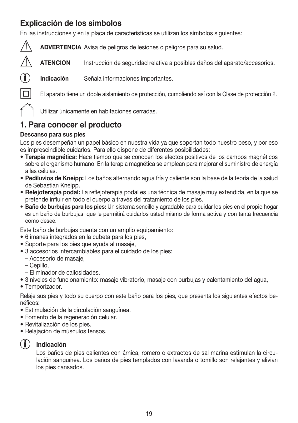 Explicación de los símbolos, Para conocer el producto | Beurer FB 50 User Manual | Page 19 / 48