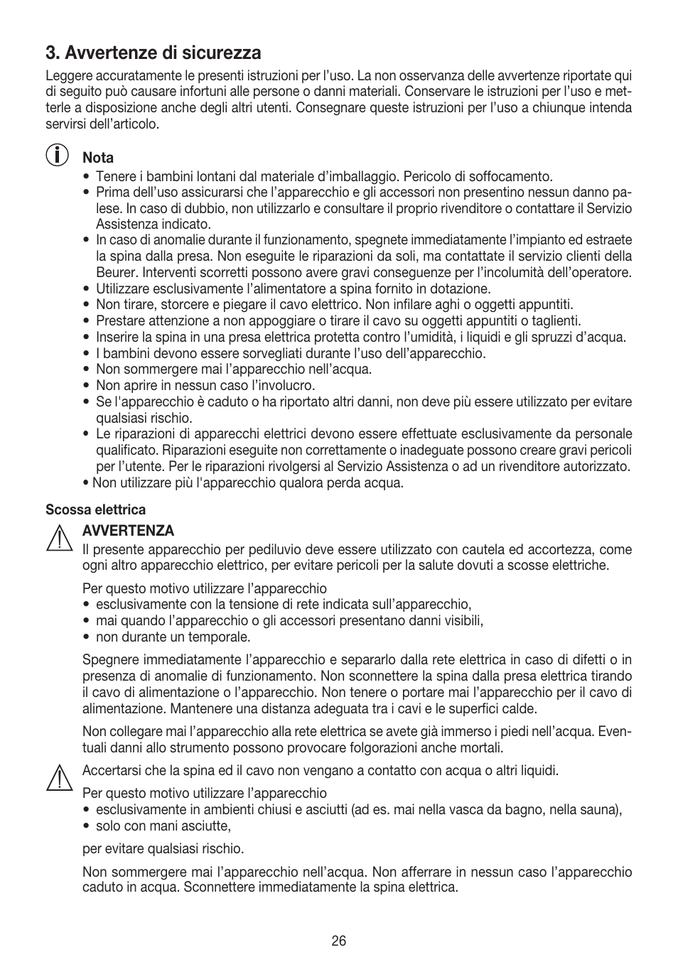 Avvertenze di sicurezza | Beurer FB 50 User Manual | Page 26 / 48