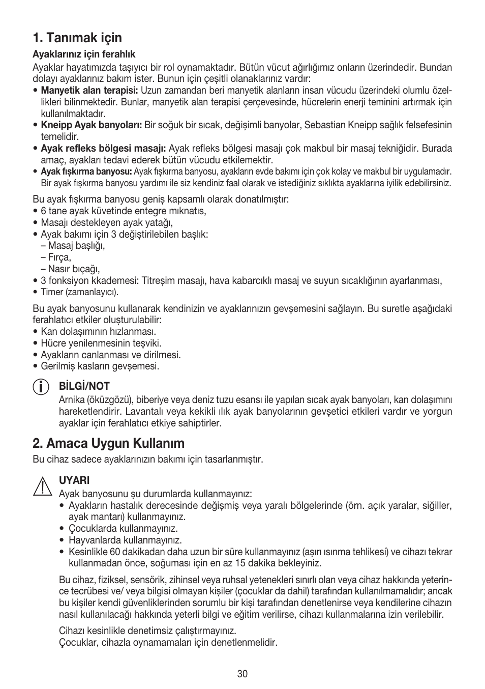 Tanımak için, Amaca uygun kullanım | Beurer FB 50 User Manual | Page 30 / 48