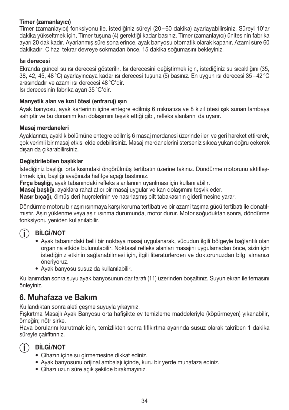 Muhafaza ve bakım | Beurer FB 50 User Manual | Page 34 / 48