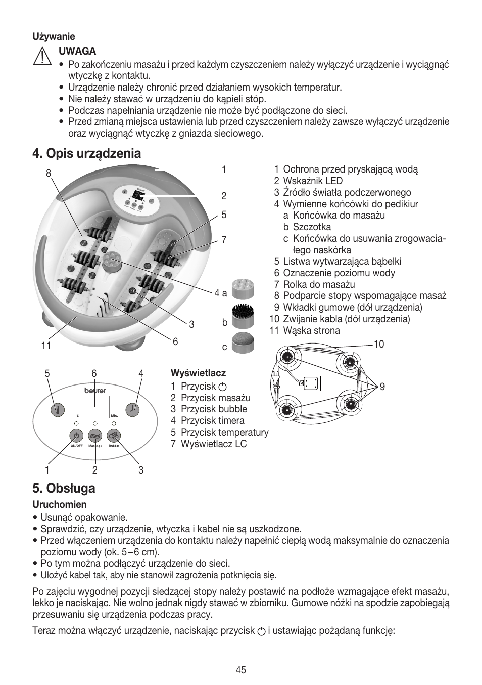 Opis urządzenia, Obsługa | Beurer FB 50 User Manual | Page 45 / 48