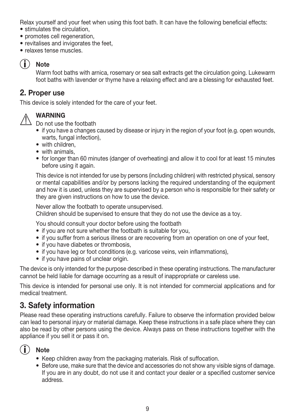 Safety information, Proper use | Beurer FB 50 User Manual | Page 9 / 48