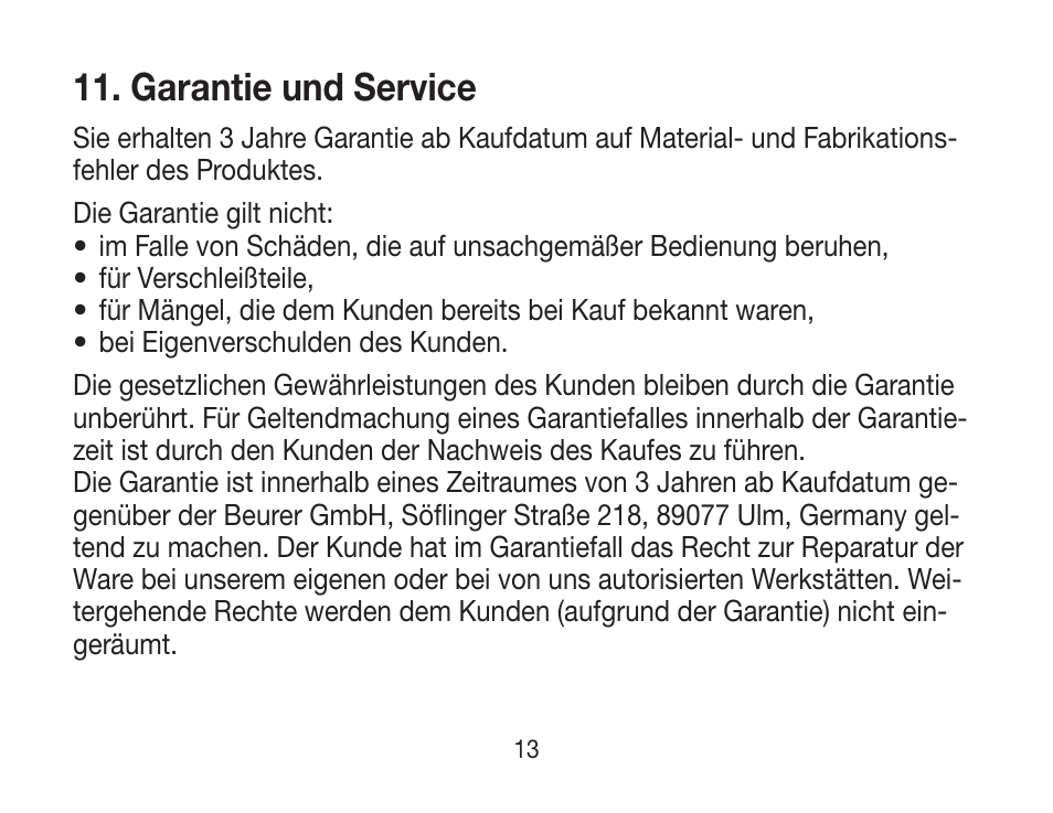 Garantie und service | Beurer HA 20 User Manual | Page 13 / 48
