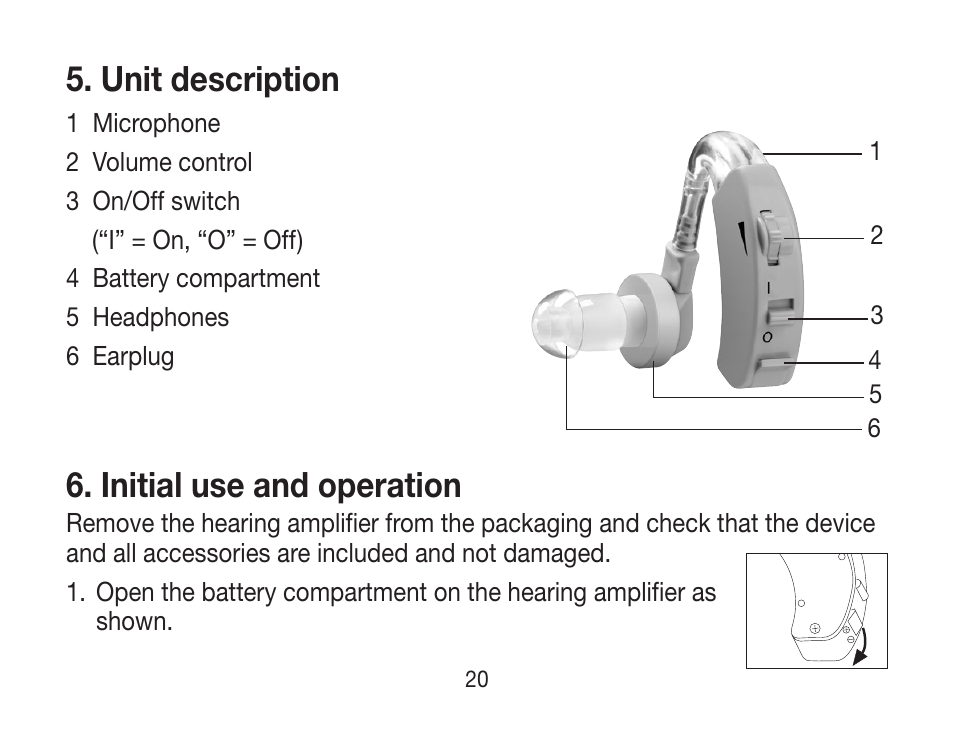 Unit description, Initial use and operation | Beurer HA 20 User Manual | Page 20 / 48