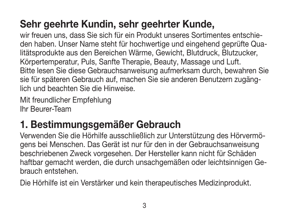 Sehr geehrte kundin, sehr geehrter kunde, Bestimmungsgemäßer gebrauch | Beurer HA 20 User Manual | Page 3 / 48