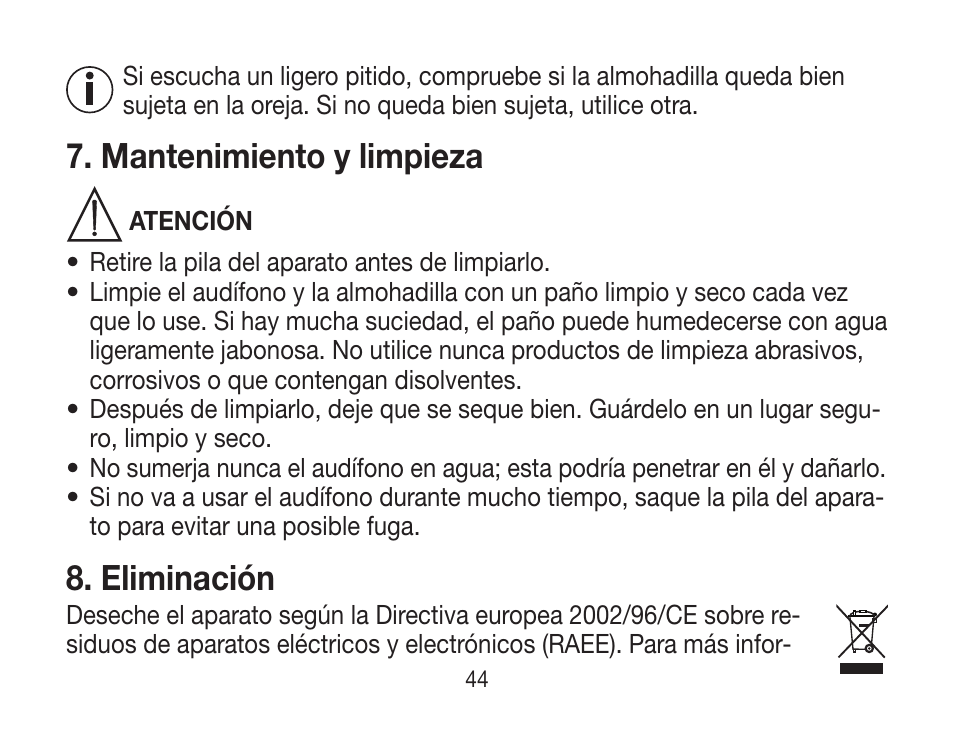 Mantenimiento y limpieza, Eliminación | Beurer HA 20 User Manual | Page 44 / 48