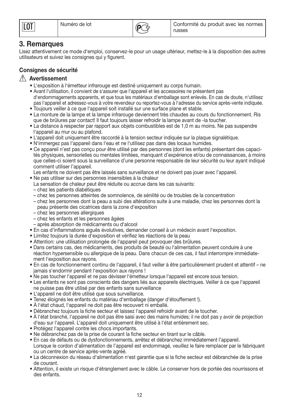 Remarques | Beurer IL 11 User Manual | Page 12 / 48