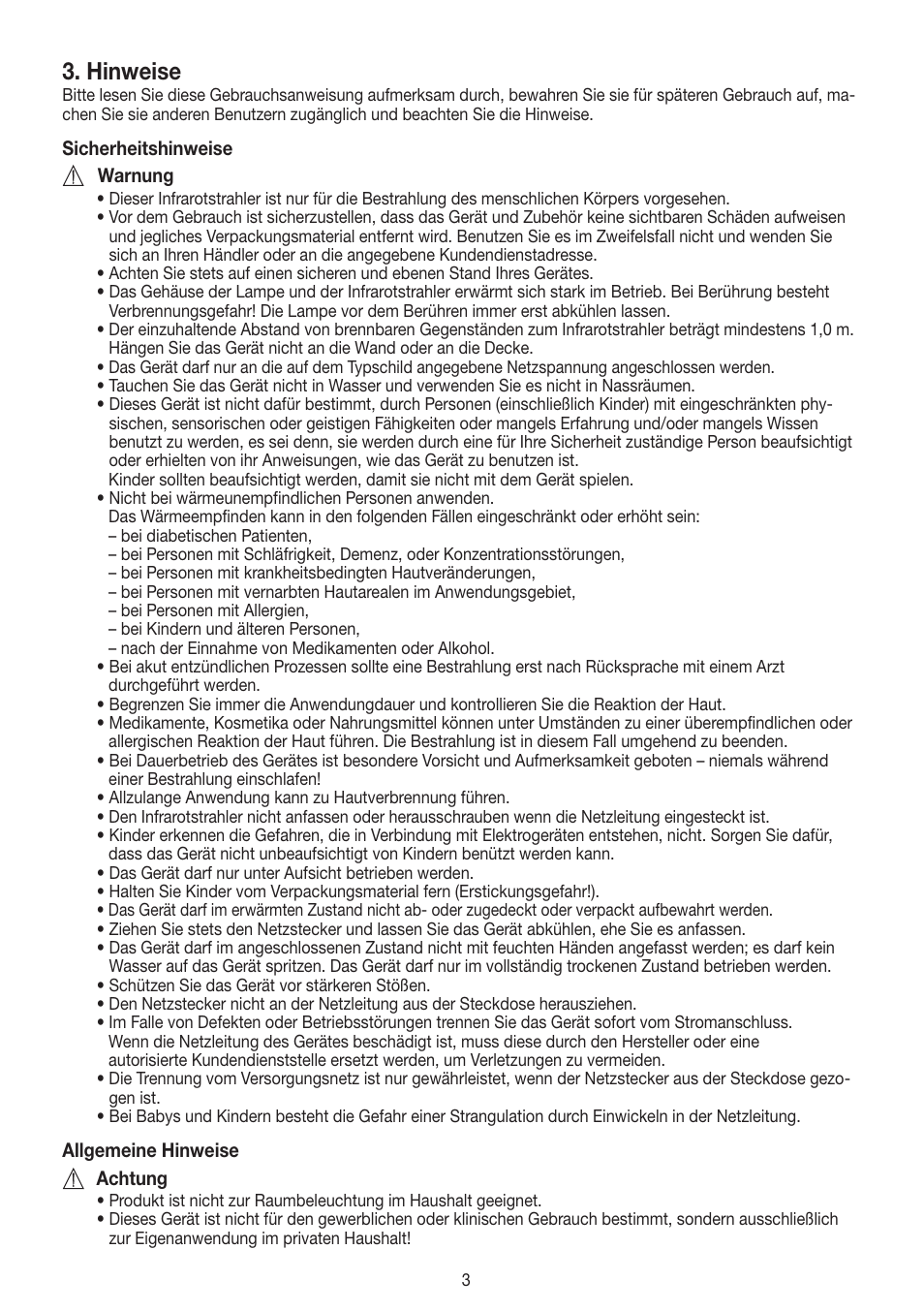Hinweise | Beurer IL 11 User Manual | Page 3 / 48