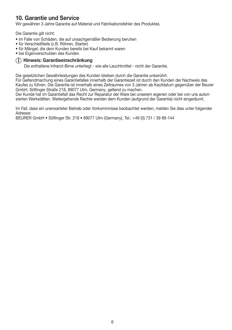 Garantie und service | Beurer IL 11 User Manual | Page 6 / 48