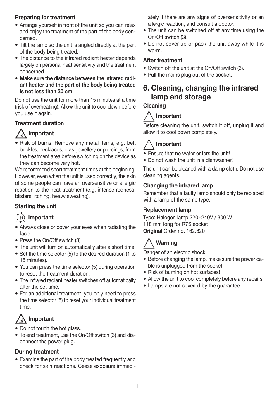 Cleaning, changing the infrared lamp and storage | Beurer IL 50 User Manual | Page 11 / 48