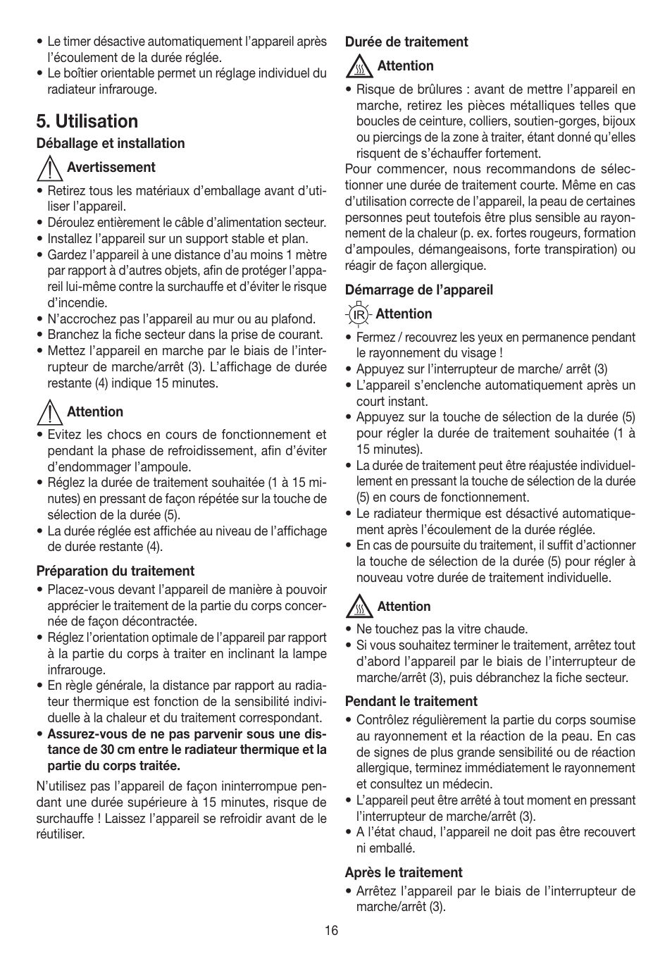 Utilisation | Beurer IL 50 User Manual | Page 16 / 48