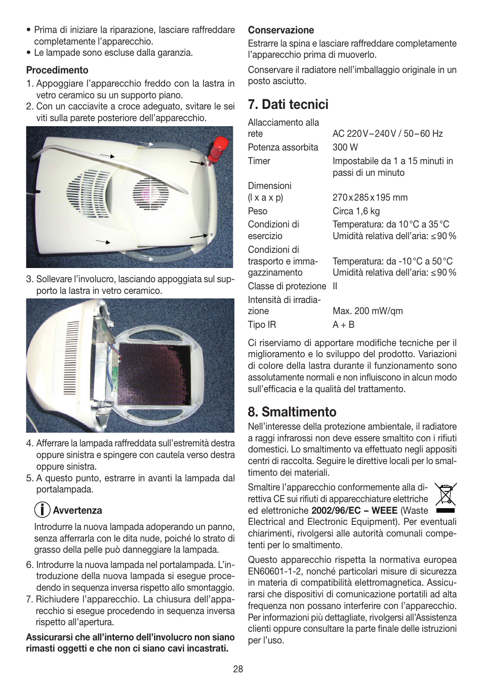 Dati tecnici, Smaltimento | Beurer IL 50 User Manual | Page 28 / 48