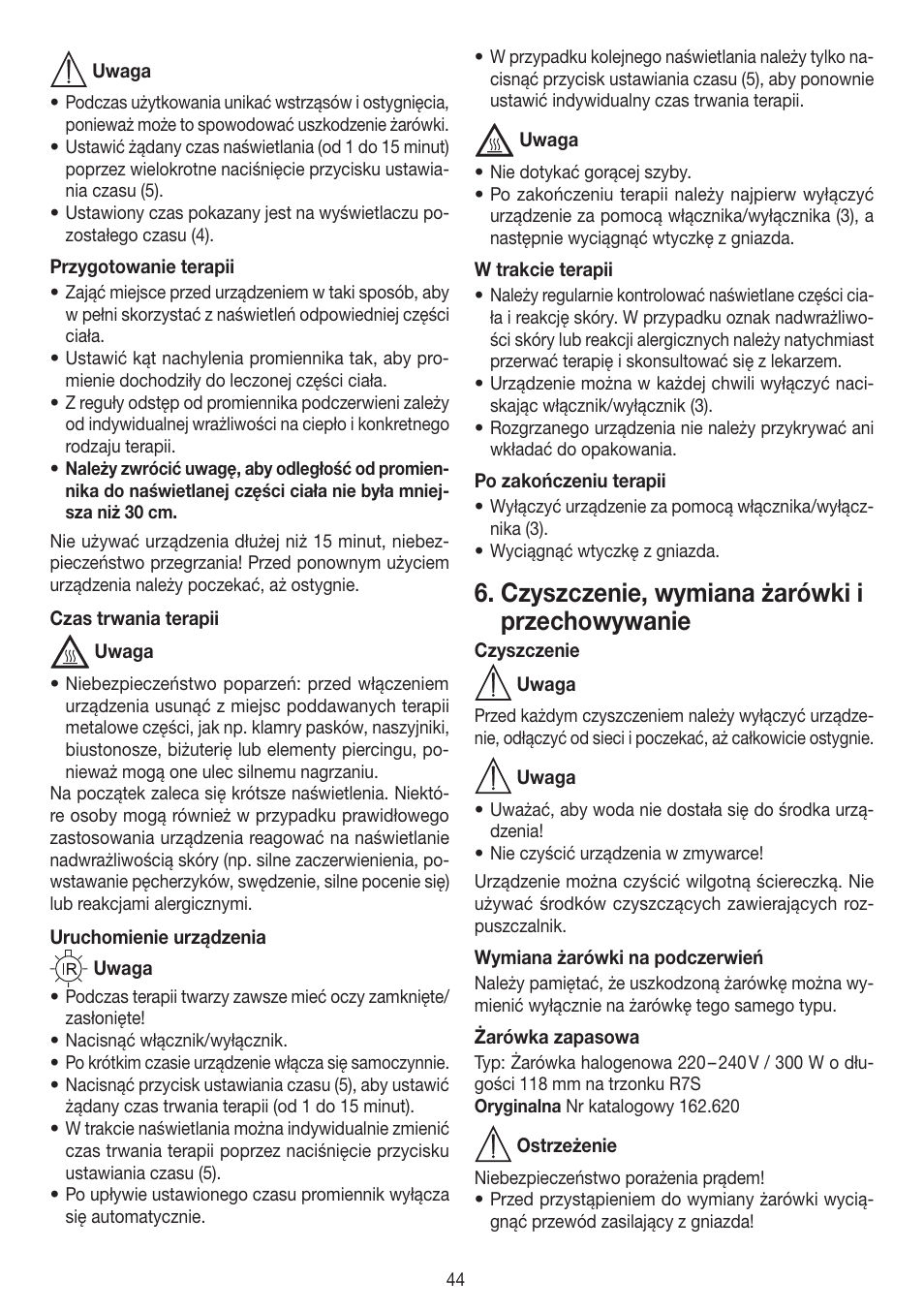 Czyszczenie, wymiana żarówki i przechowywanie | Beurer IL 50 User Manual | Page 44 / 48