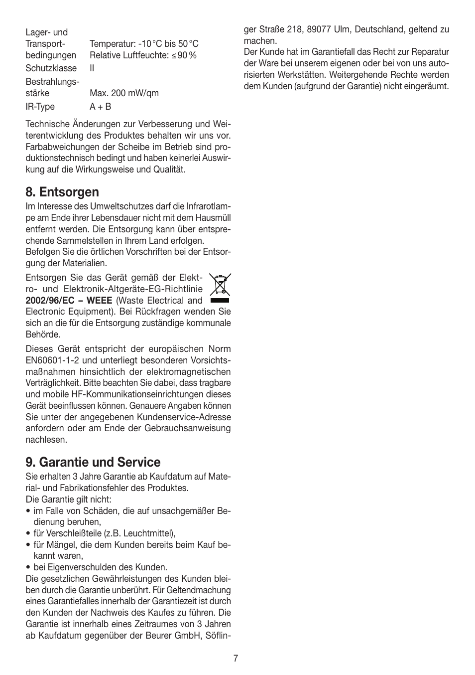Entsorgen, Garantie und service | Beurer IL 50 User Manual | Page 7 / 48
