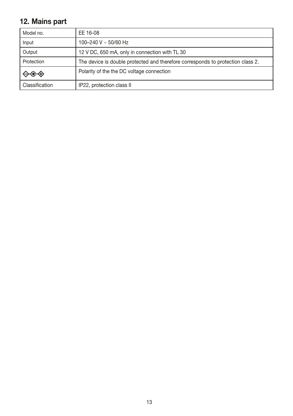 Mains part | Beurer TL 30 User Manual | Page 13 / 68