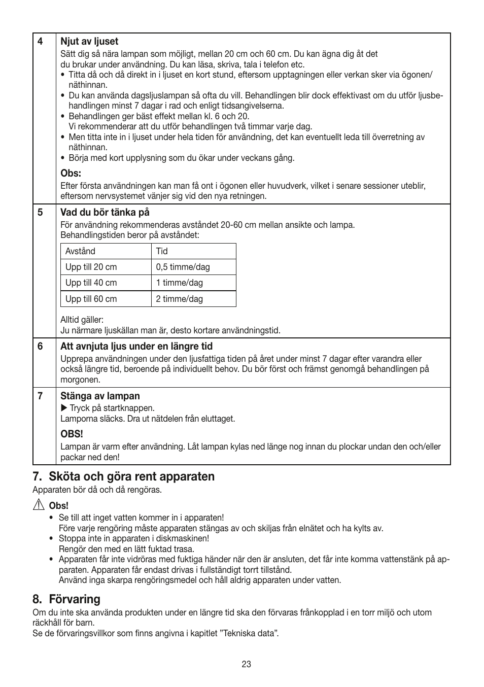 Sköta och göra rent apparaten, Förvaring | Beurer TL 30 User Manual | Page 23 / 68