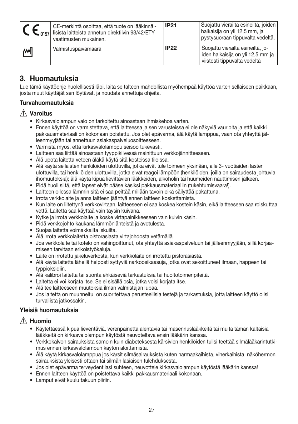 Huomautuksia | Beurer TL 30 User Manual | Page 27 / 68
