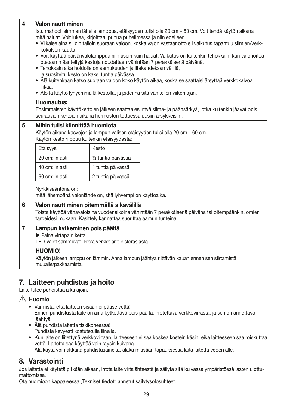 Laitteen puhdistus ja hoito, Varastointi | Beurer TL 30 User Manual | Page 29 / 68