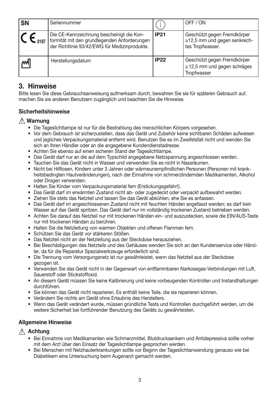 Hinweise | Beurer TL 30 User Manual | Page 3 / 68