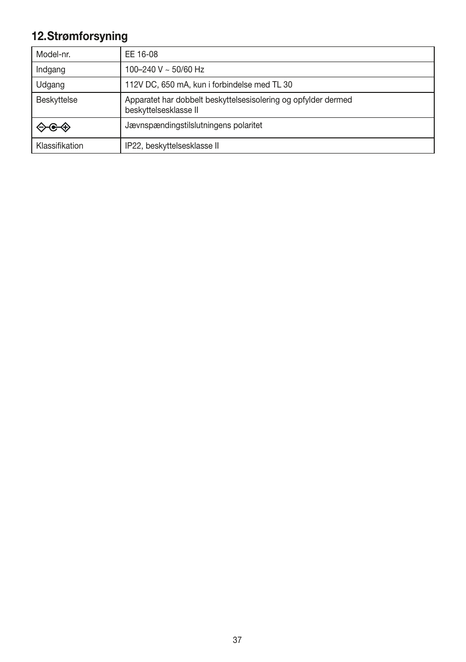 Strømforsyning | Beurer TL 30 User Manual | Page 37 / 68