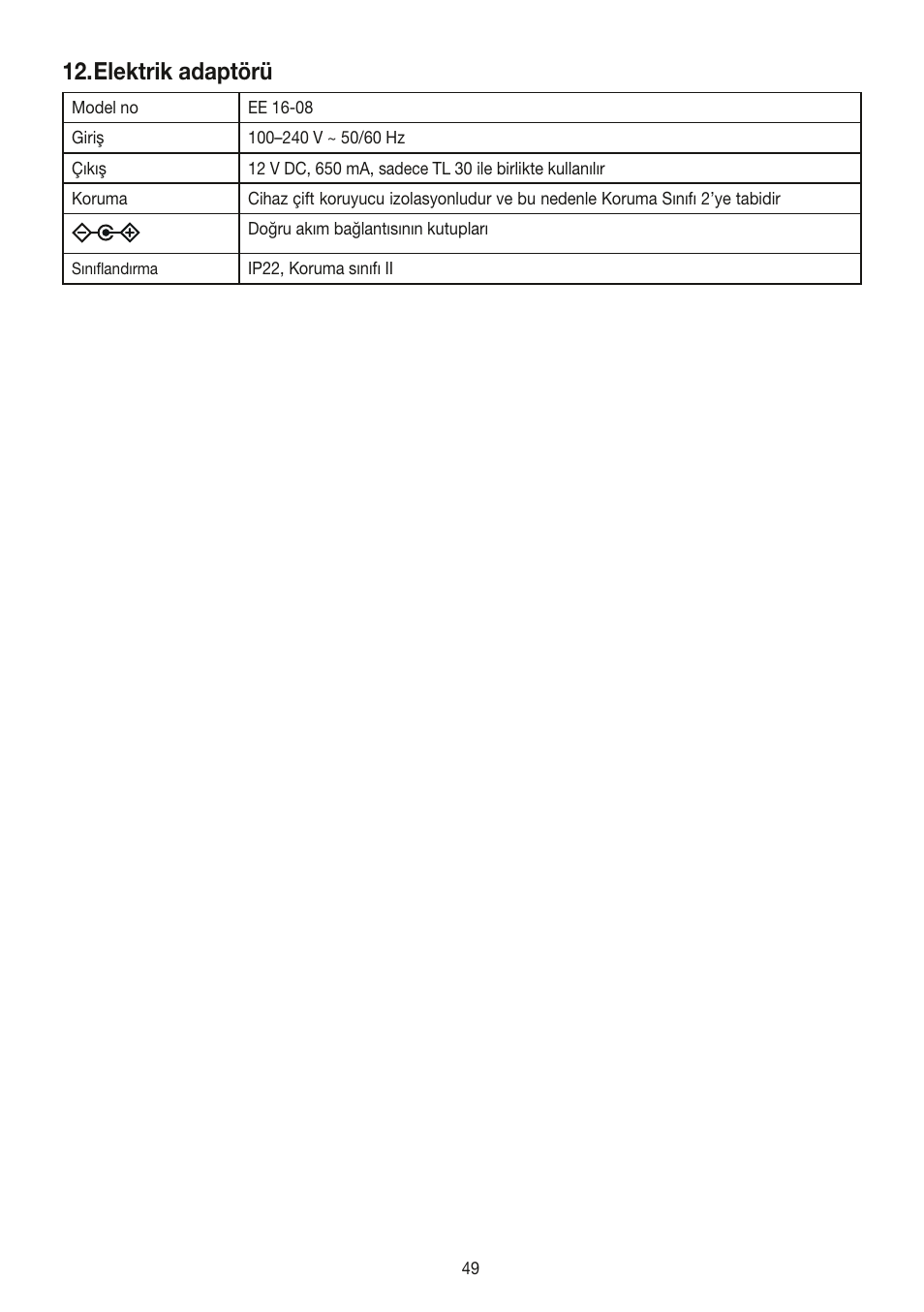 Elektrik adaptörü | Beurer TL 30 User Manual | Page 49 / 68