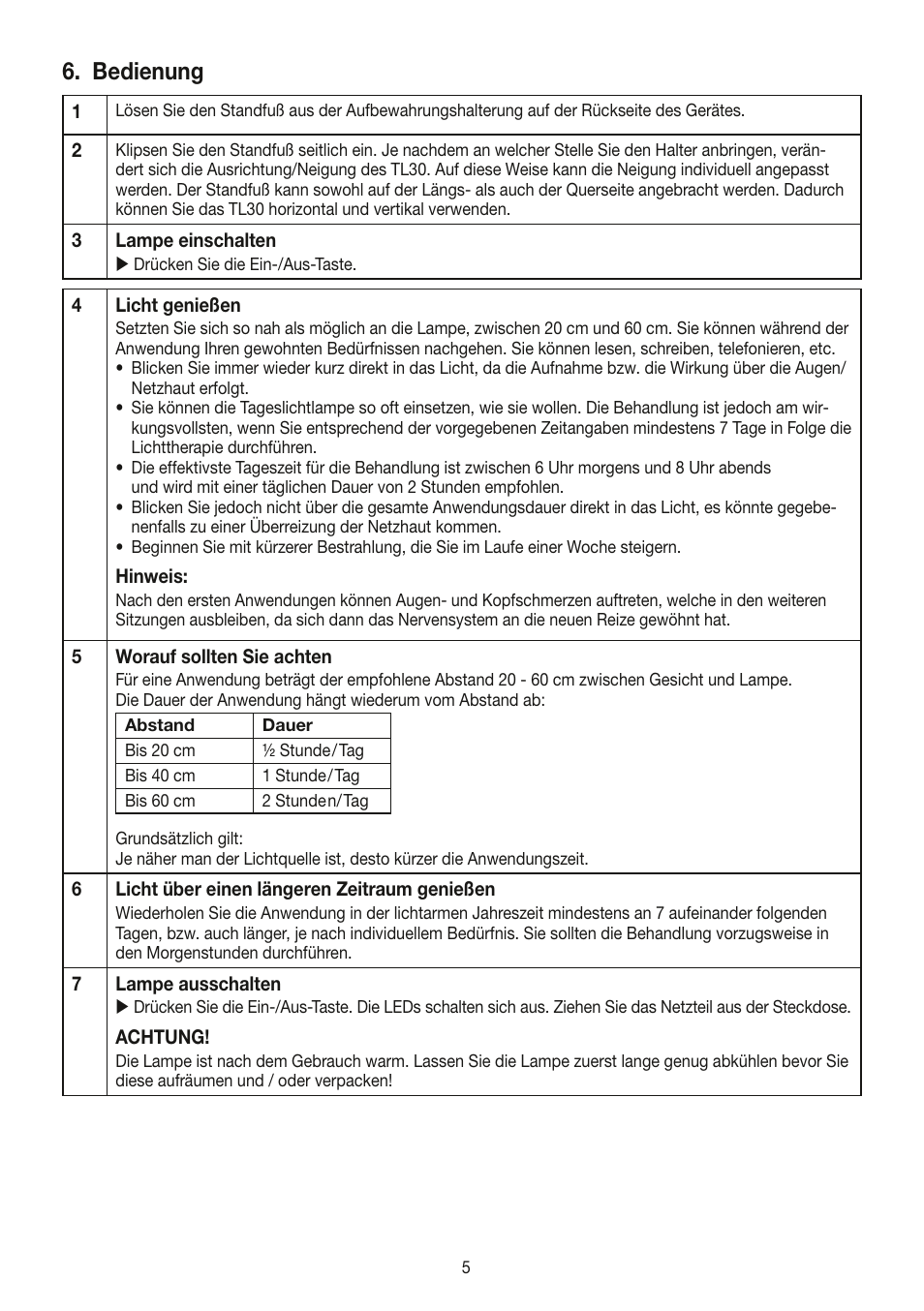 Bedienung | Beurer TL 30 User Manual | Page 5 / 68