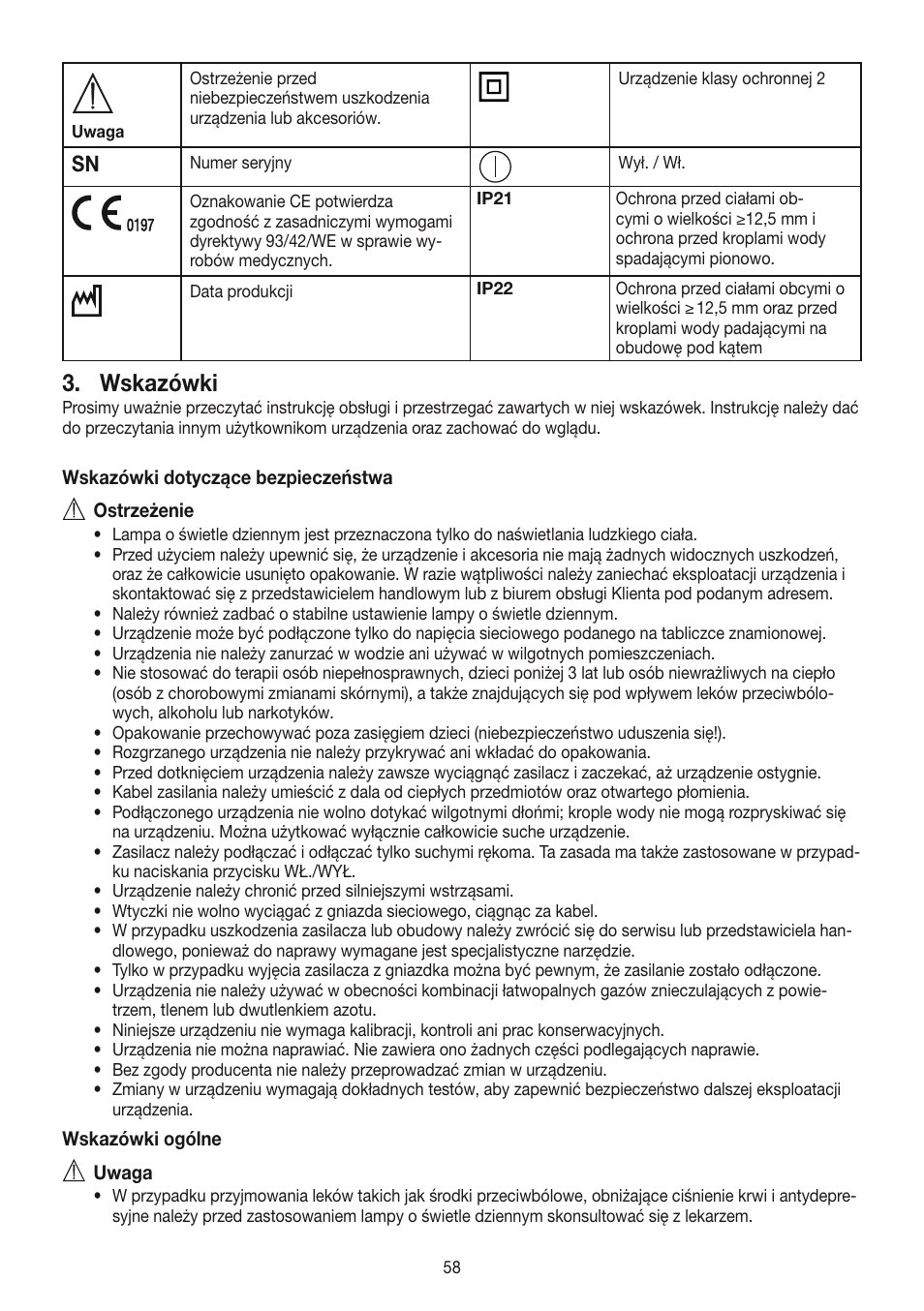 Wskazówki | Beurer TL 30 User Manual | Page 58 / 68