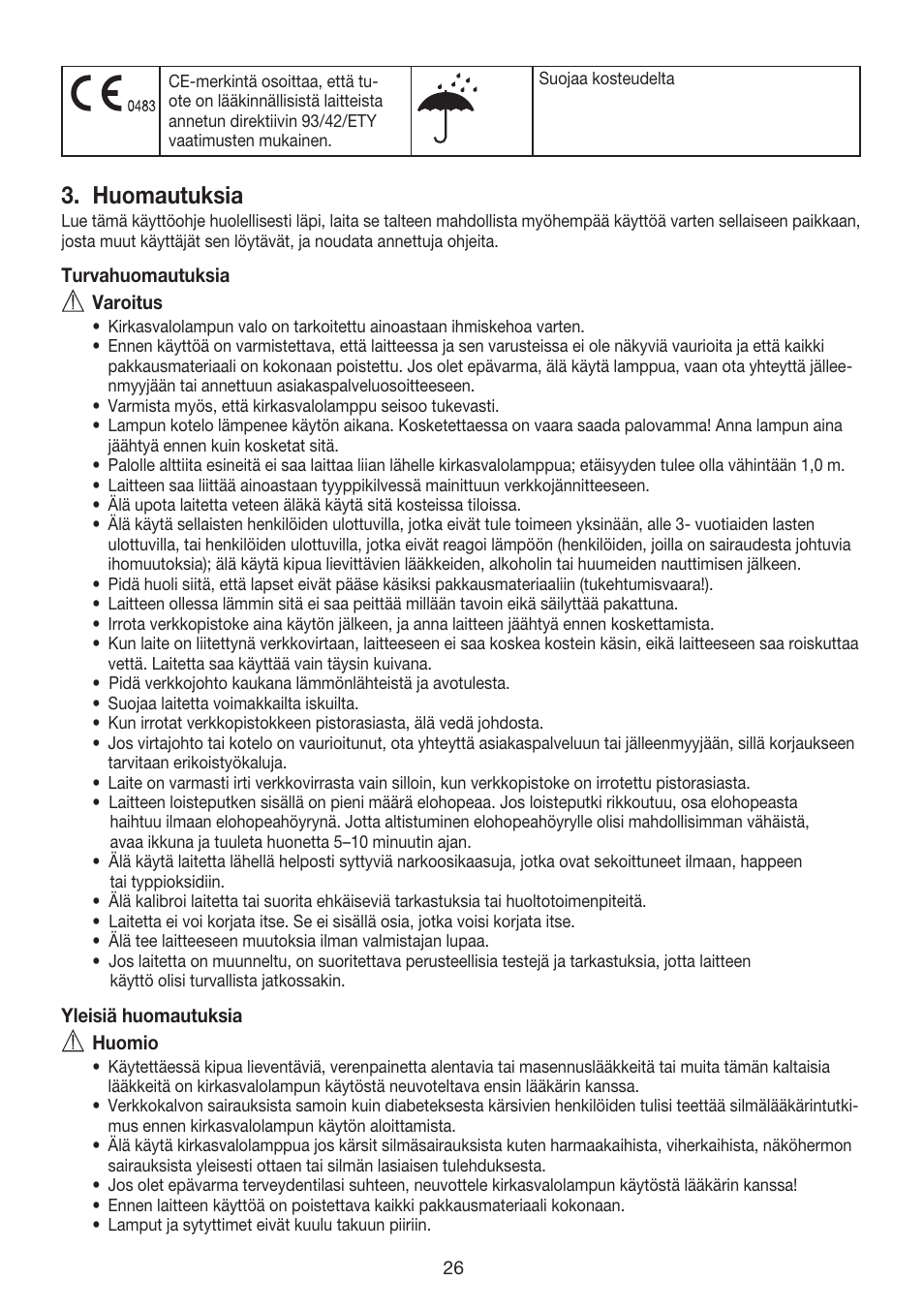Huomautuksia | Beurer TL 40 User Manual | Page 26 / 64