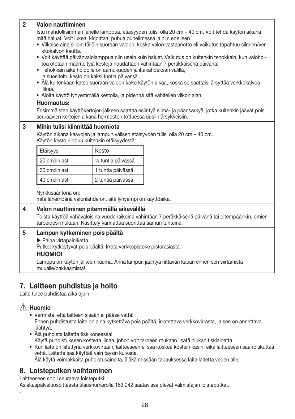 Laitteen puhdistus ja hoito, Loisteputken vaihtaminen | Beurer TL 40 User Manual | Page 28 / 64