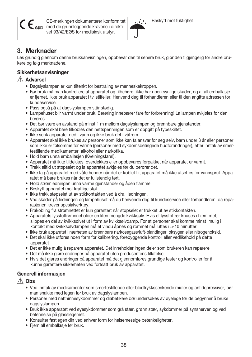 Merknader | Beurer TL 40 User Manual | Page 38 / 64