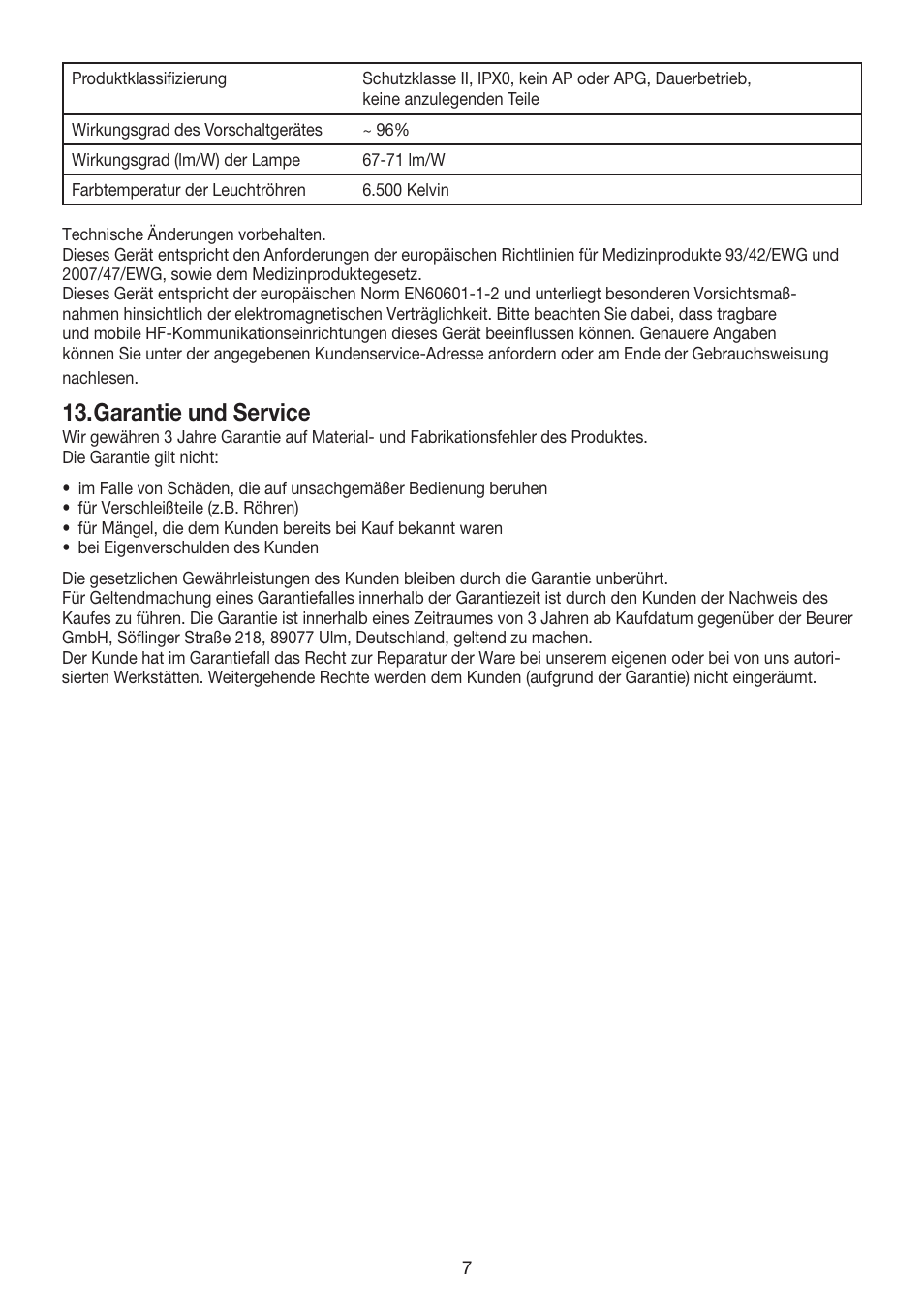 Garantie und service | Beurer TL 40 User Manual | Page 7 / 64