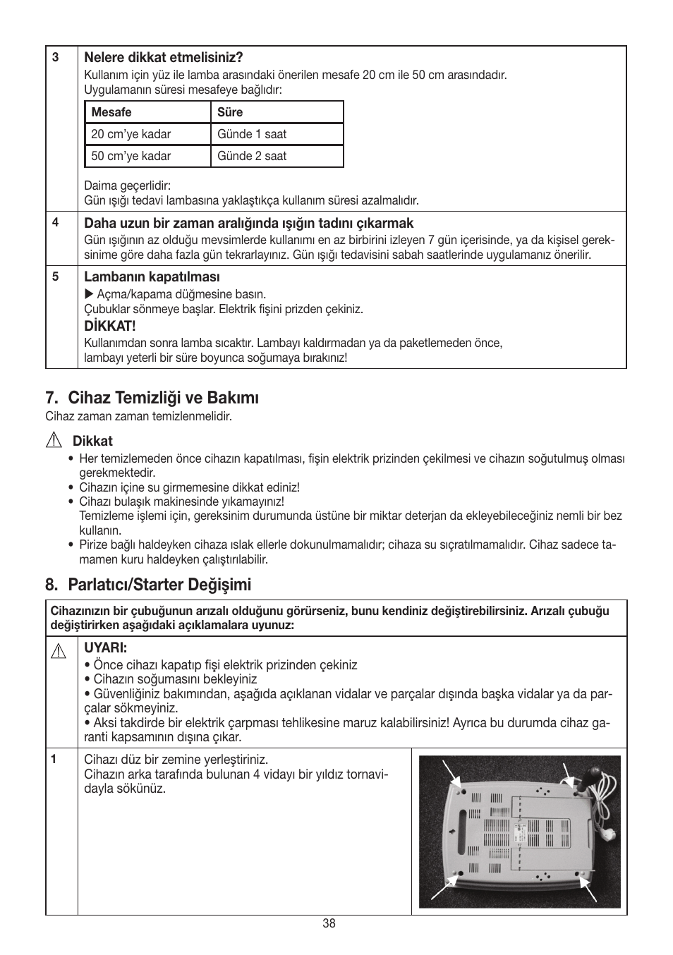 Cihaz temizliği ve bakımı, Parlatıcı/starter değişimi | Beurer TL 60 User Manual | Page 38 / 56