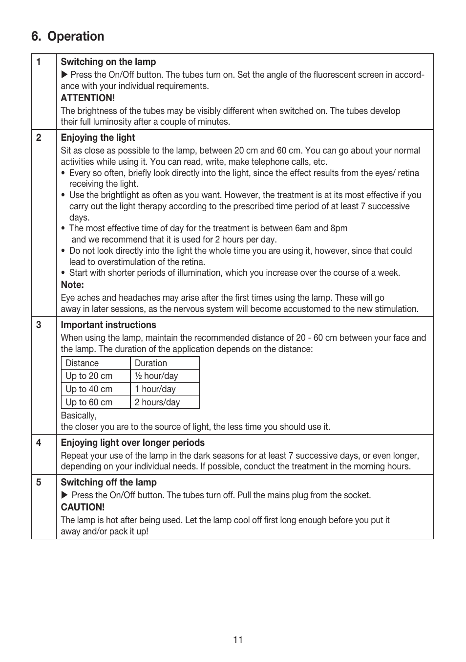 Operation | Beurer TL 80 User Manual | Page 11 / 52