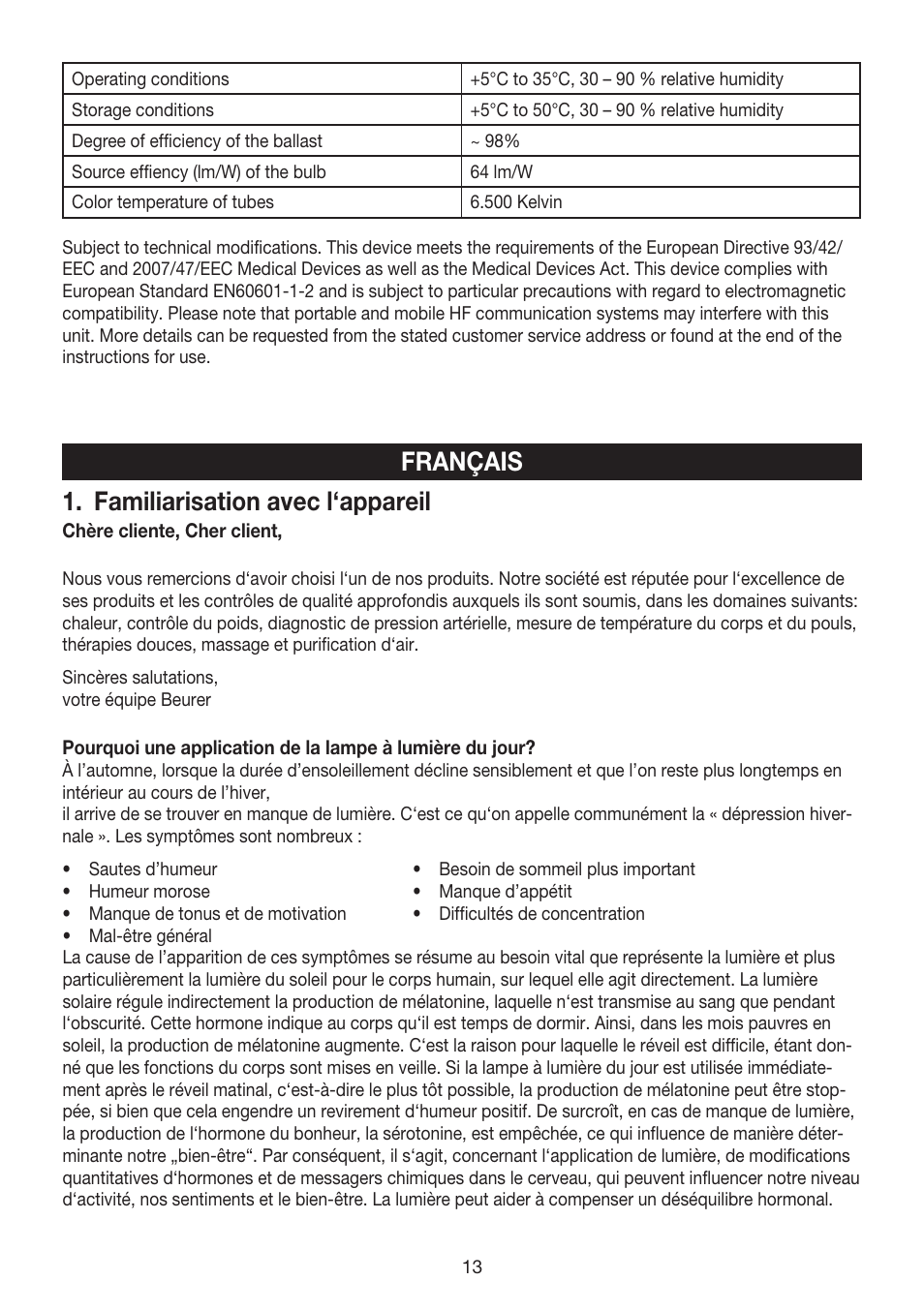 Français 1. familiarisation avec l‘appareil | Beurer TL 80 User Manual | Page 13 / 52