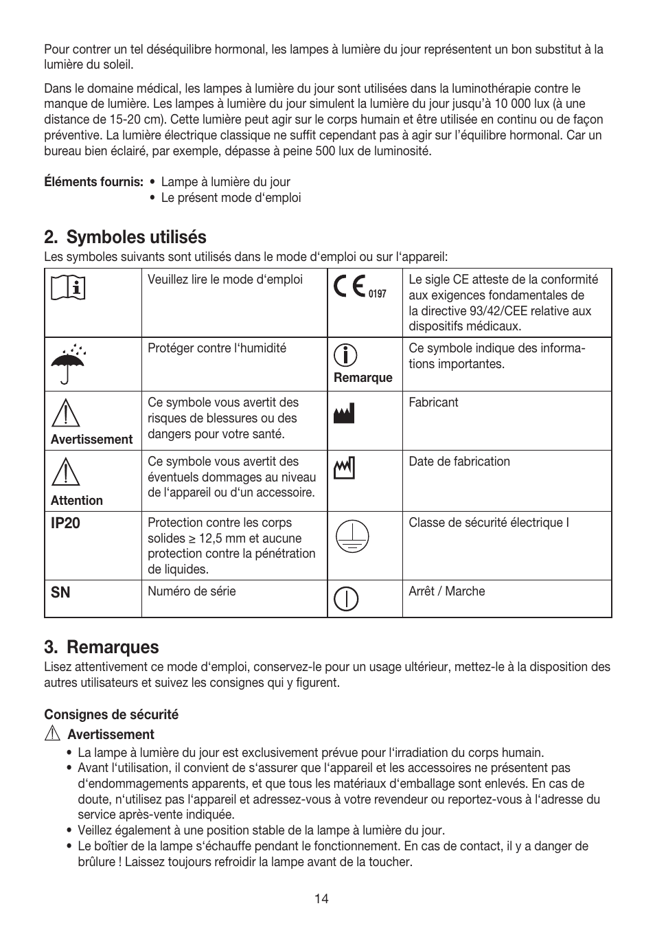 Symboles utilisés, Remarques | Beurer TL 80 User Manual | Page 14 / 52