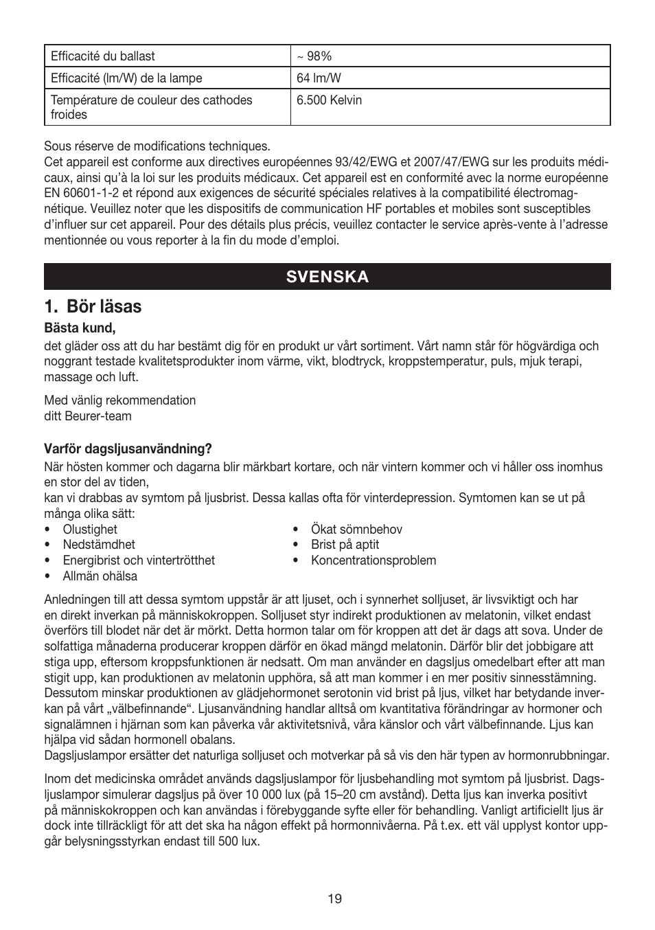 Bör läsas | Beurer TL 80 User Manual | Page 19 / 52