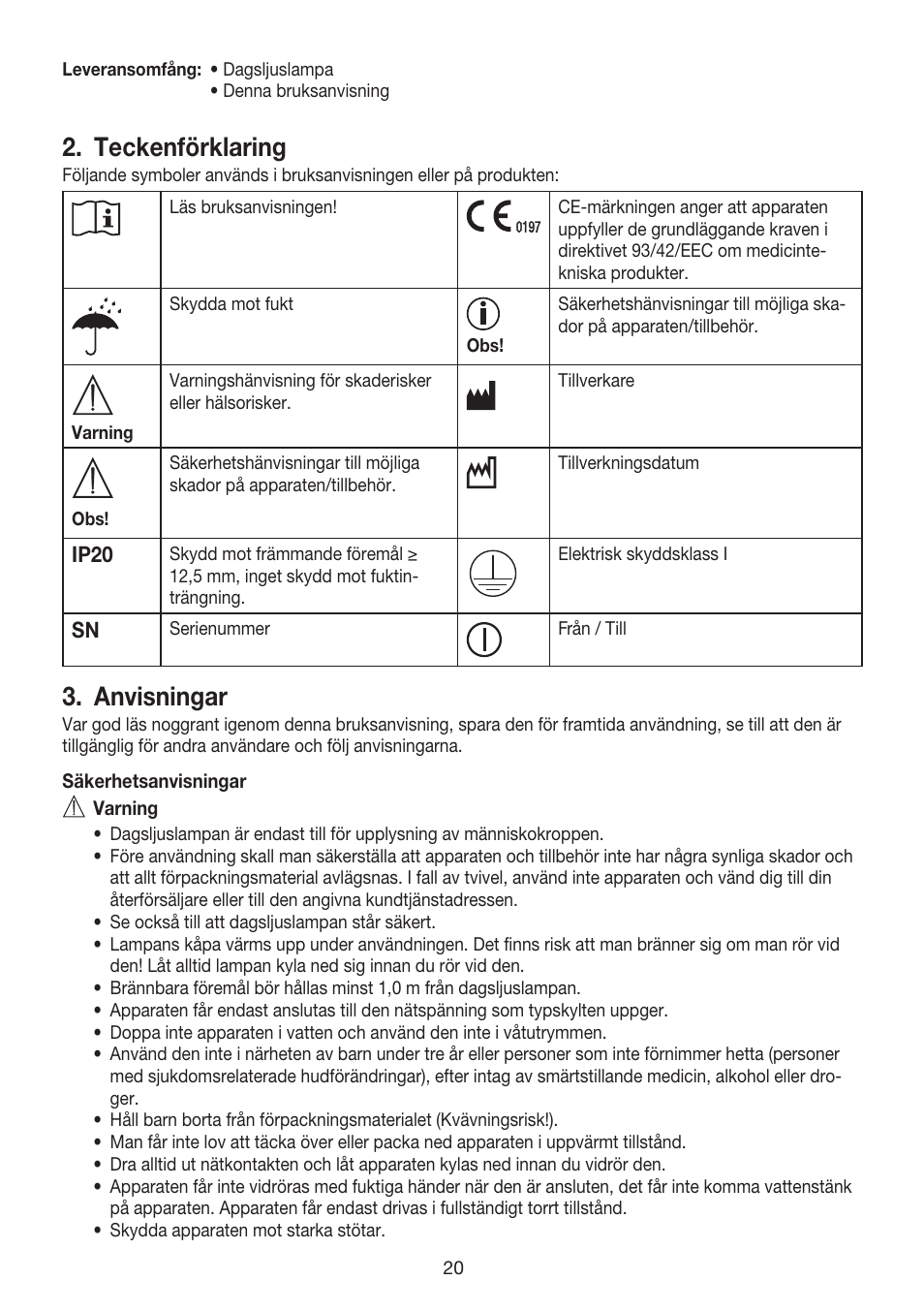 Teckenförklaring, Anvisningar | Beurer TL 80 User Manual | Page 20 / 52