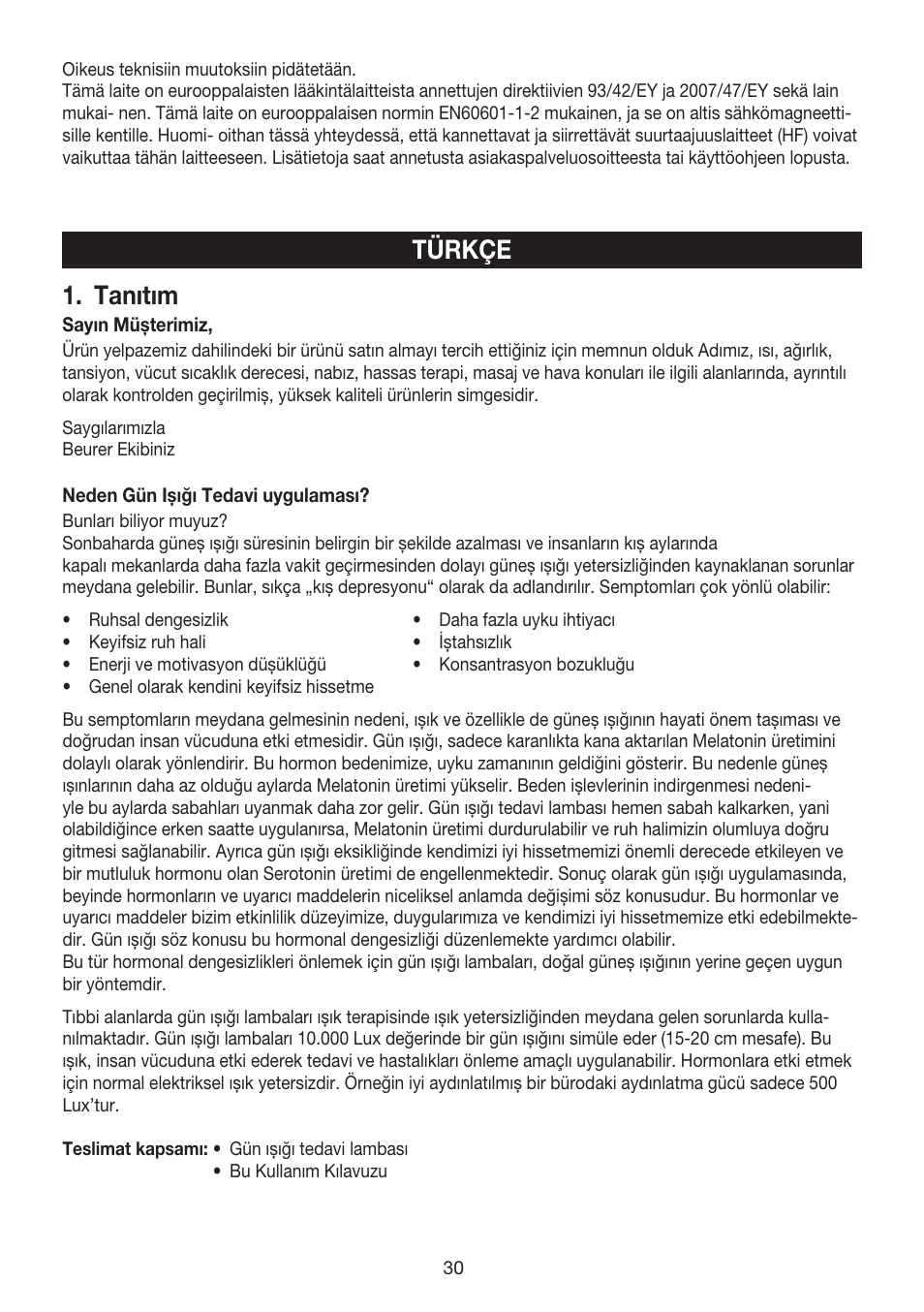 Tanıtım, Türkçe | Beurer TL 80 User Manual | Page 30 / 52