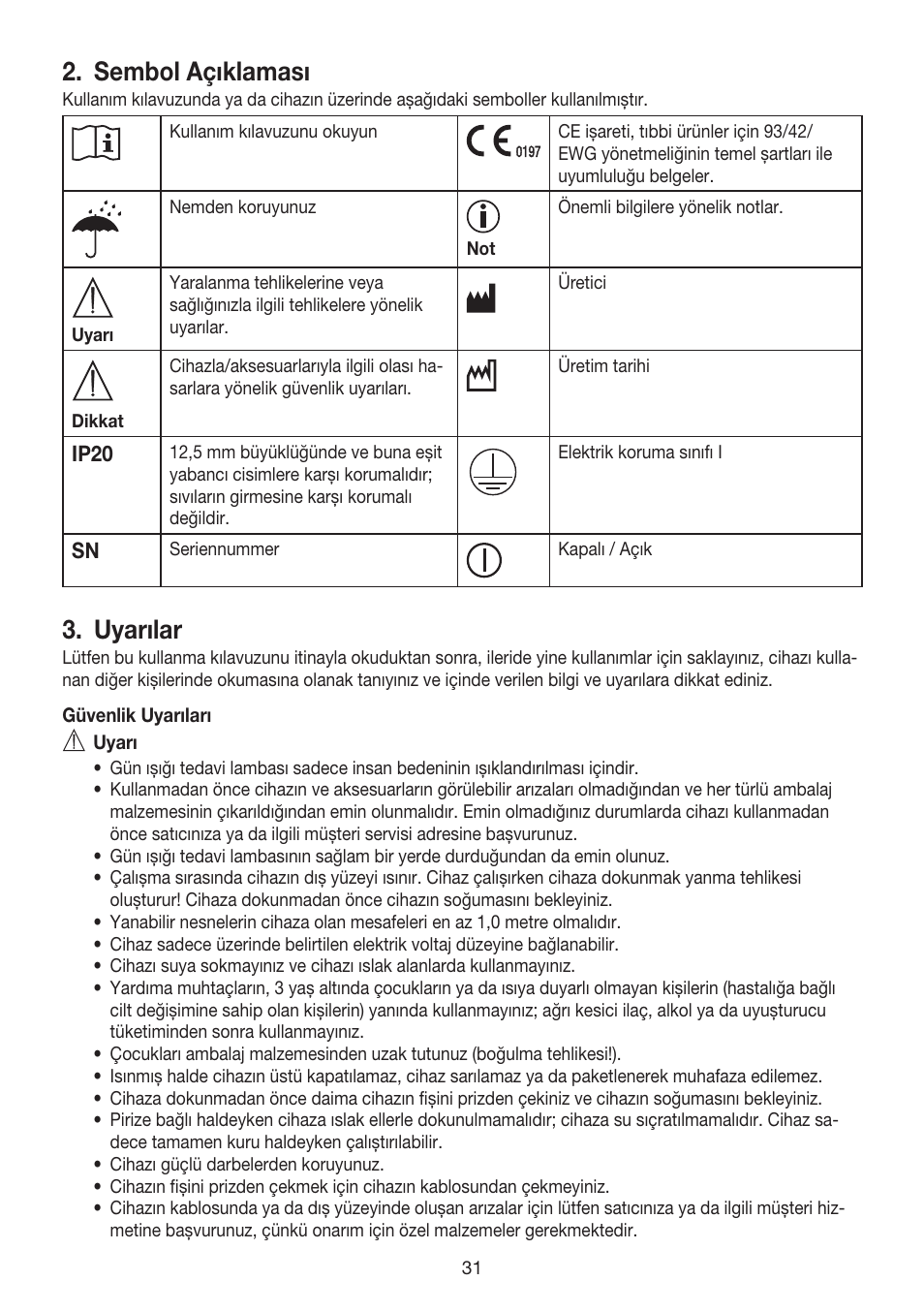 Sembol açıklaması, Uyarılar | Beurer TL 80 User Manual | Page 31 / 52