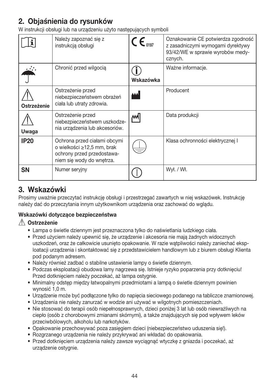 Objaśnienia do rysunków, Wskazówki | Beurer TL 80 User Manual | Page 44 / 52