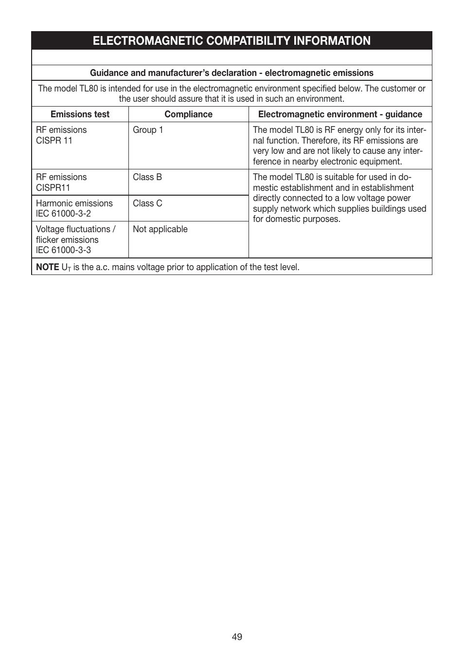 Electromagnetic compatibility information | Beurer TL 80 User Manual | Page 49 / 52