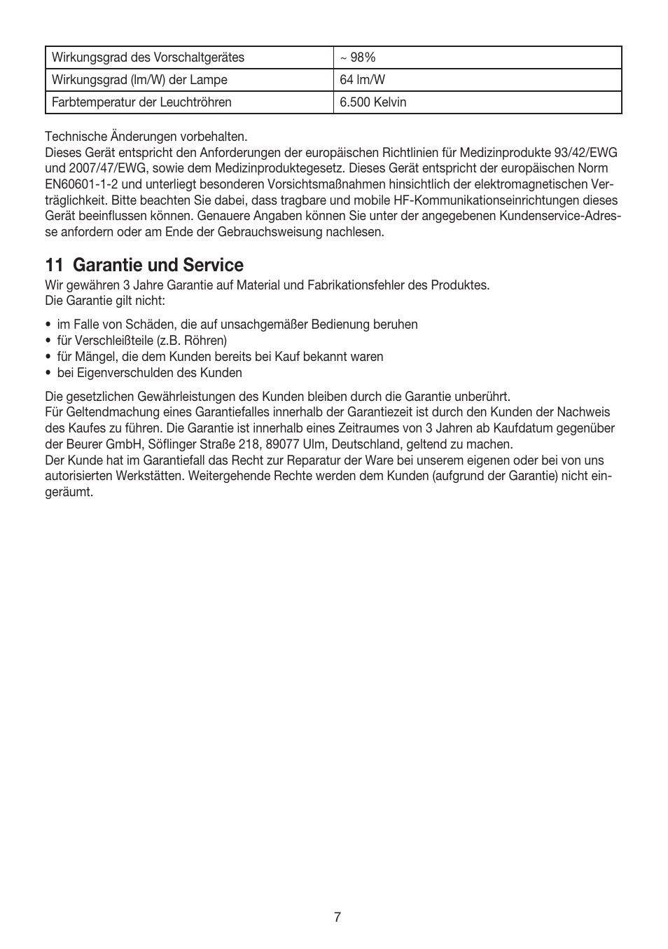 11 garantie und service | Beurer TL 80 User Manual | Page 7 / 52