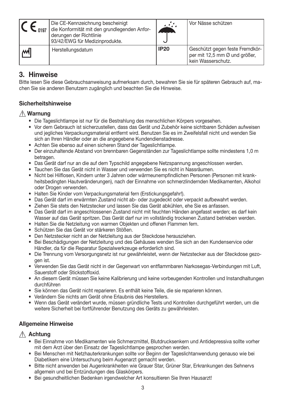 Hinweise | Beurer TL 90 User Manual | Page 3 / 68