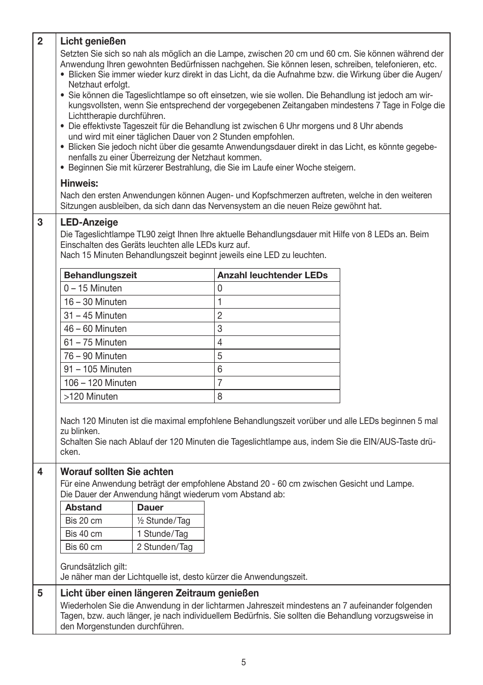 Beurer TL 90 User Manual | Page 5 / 68