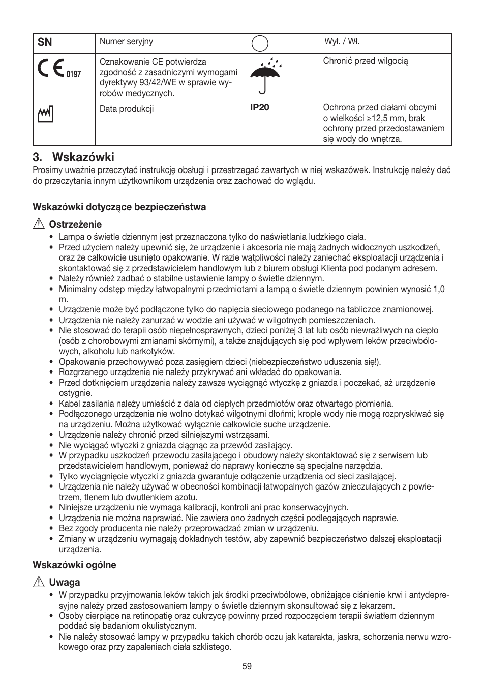 Wskazówki | Beurer TL 90 User Manual | Page 59 / 68